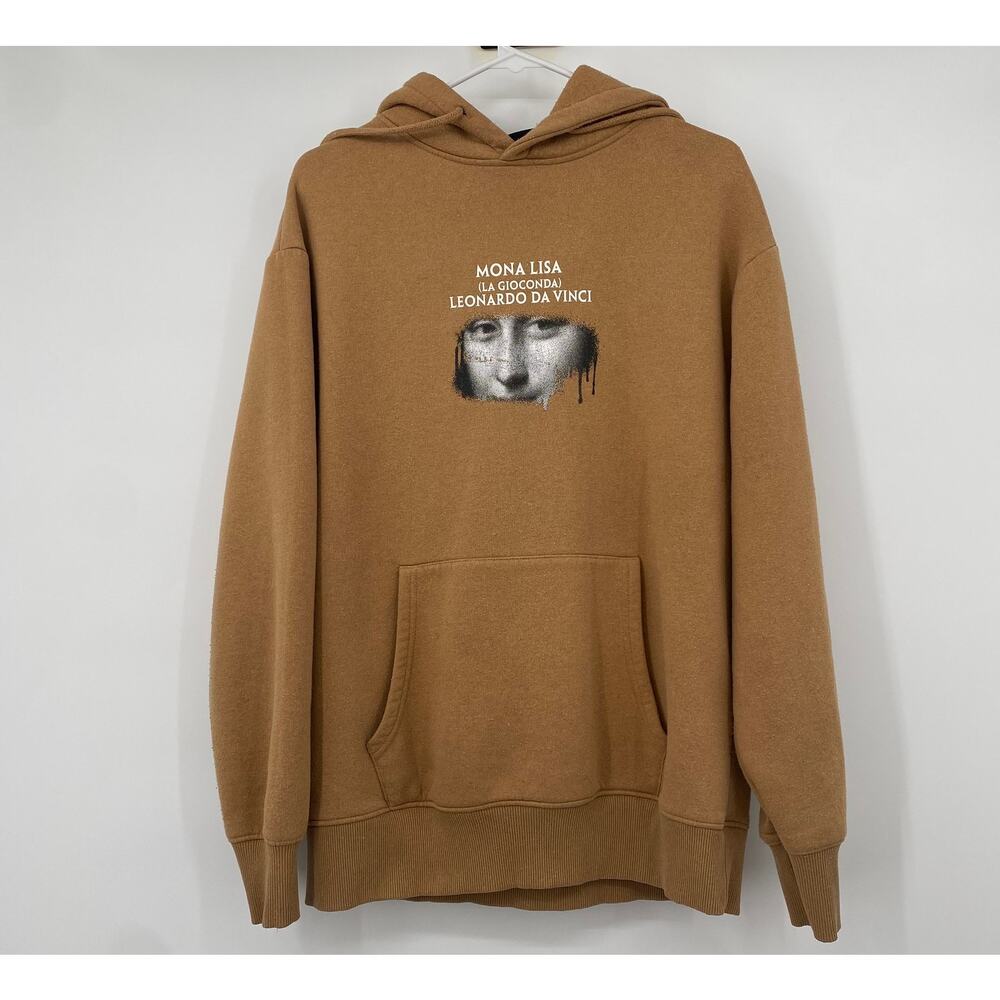 Pull & Bear Mona Lisa Faceless Hoodie Sweatshirt Drawstring Tan Mens Unisex Sz S